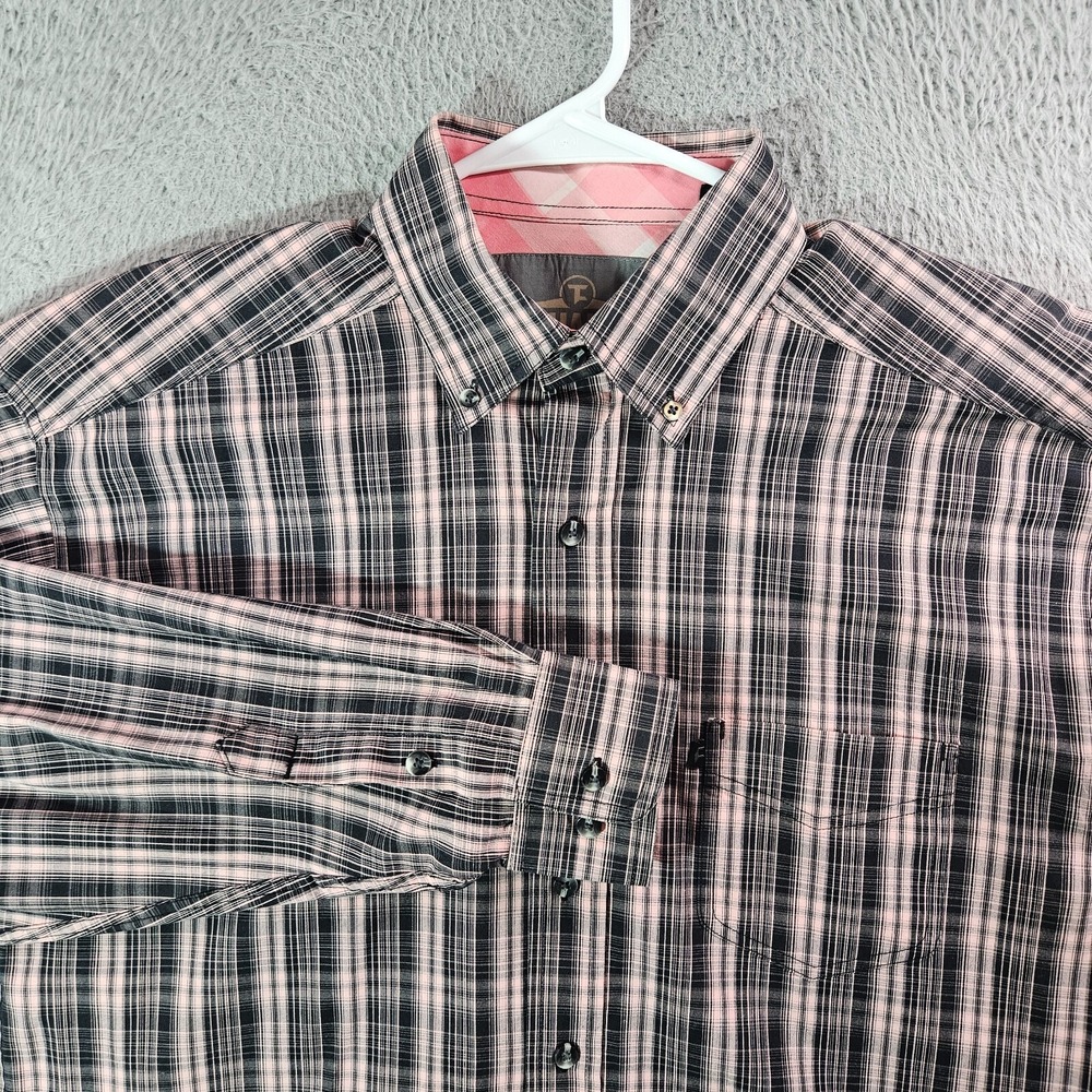 Panhandle Tuf Cooper Performance Shirt Men Medium‎ Flip Cuff Button Black Plaid